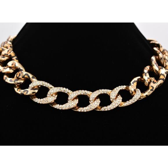 Betsey Johnson Crystal Leopard Necklace Chain Collar Gold Heavy Chunky BinAU - Picture 3 of 12